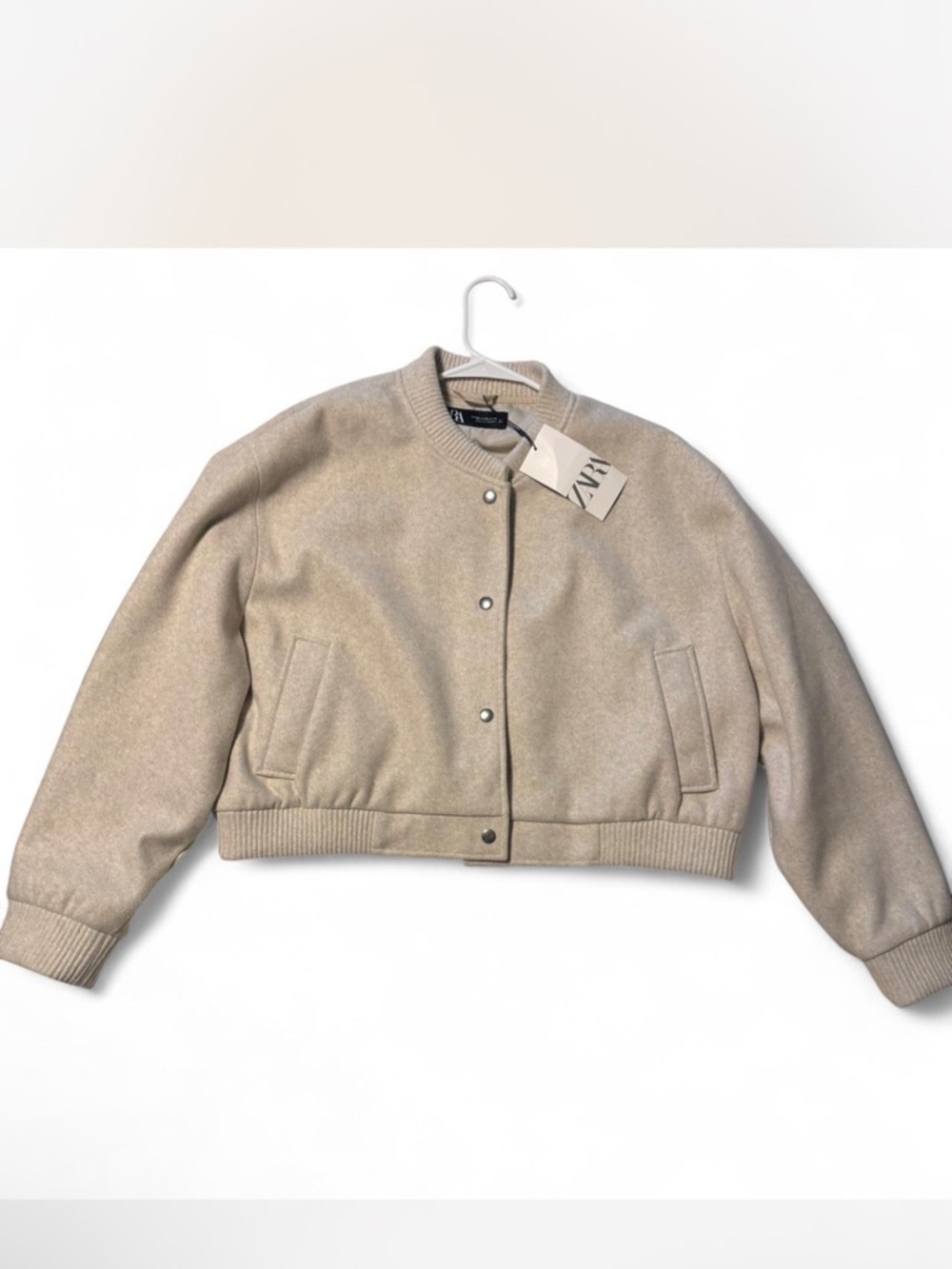 ZARA Women's Tan Cropped Bomber Jacket